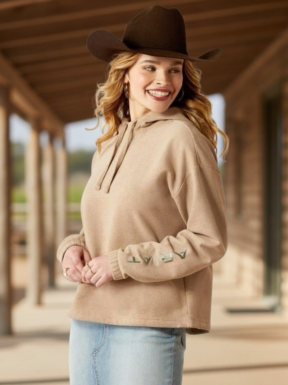 Ariat Womens Sz XXL Essential Embroidered Logo Beige Pullover Hoodie Sweatshirt